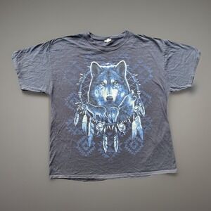 Y2K Vintage Fruit Of The Loom Wolf Print Graphic T-Shirt Size Mens Large L